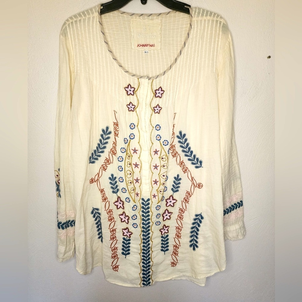 Johnny was boho embroidered tunic top size L